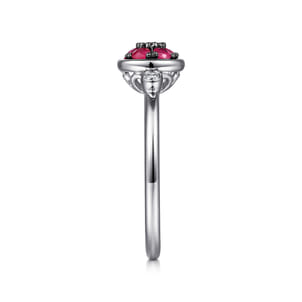 925 Sterling Silver Bezel Set Diamond and Ruby Cluster Ring