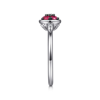 925 Sterling Silver Bezel Set Diamond and Ruby Cluster Ring
