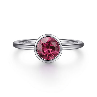 925 Sterling Silver Bezel Set Pink Tourmaline Solitaire Ring