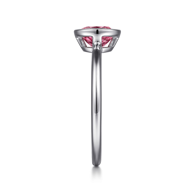 925 Sterling Silver Bezel Set Pink Tourmaline Solitaire Ring