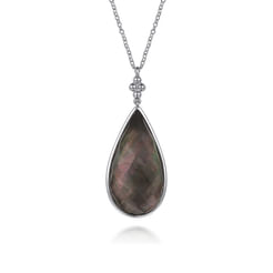 925 Sterling Silver Black Mother of Pear Boublet  Bujukan Teardrop Necklace