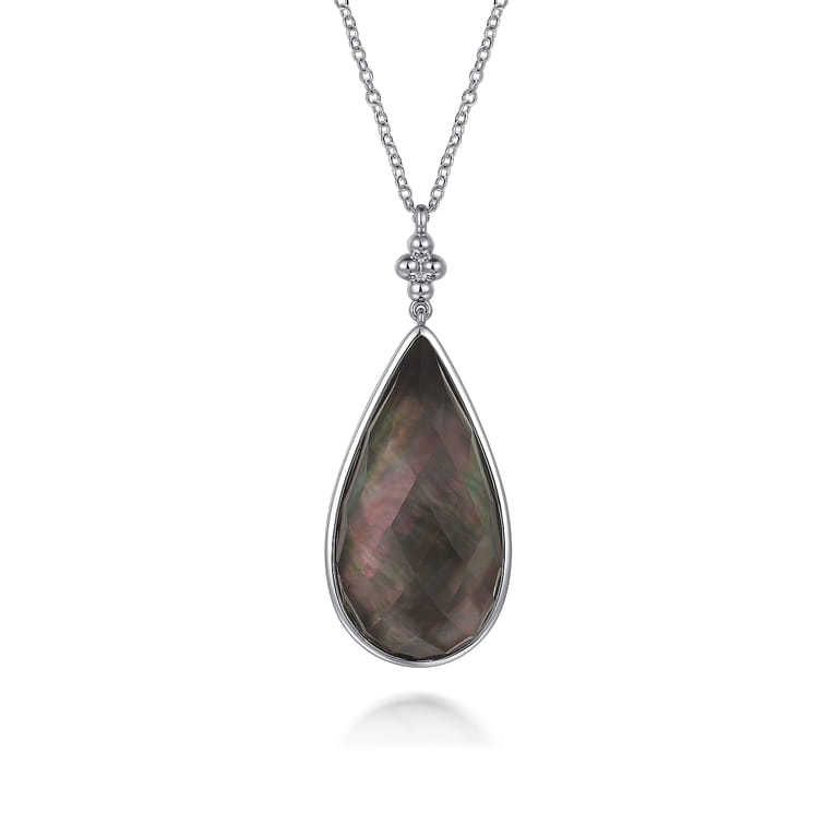925 Sterling Silver Black Mother of Pear Boublet Bujukan Teardrop Necklace - Shot 1