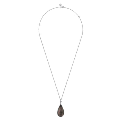 925 Sterling Silver Black Mother of Pear Boublet Bujukan Teardrop Necklace