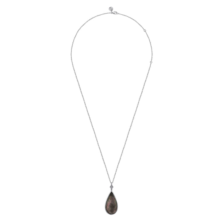 925 Sterling Silver Black Mother of Pear Boublet Bujukan Teardrop Necklace - Shot 2