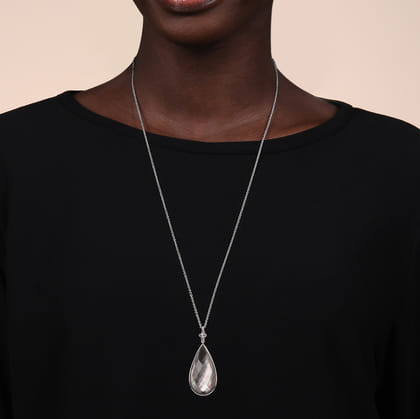 925 Sterling Silver Black Mother of Pear Boublet Bujukan Teardrop Necklace