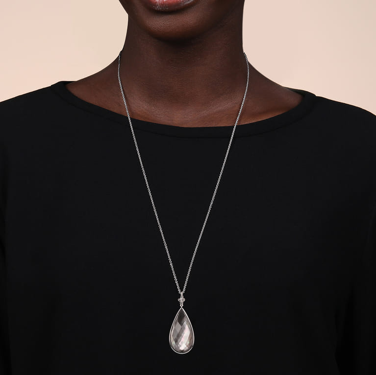 925 Sterling Silver Black Mother of Pear Boublet Bujukan Teardrop Necklace - Shot 3