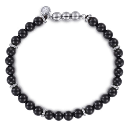 925 Sterling Silver Black Onyx Beaded Bracelet