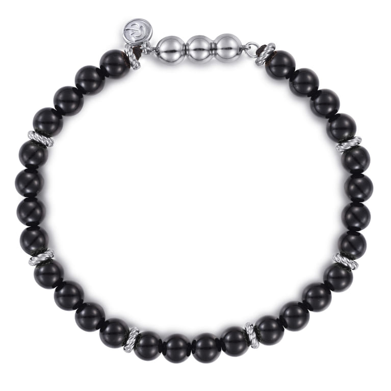925 Sterling Silver Black Onyx Beaded Bracelet - Shot 1
