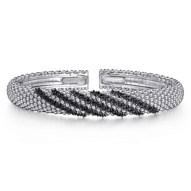 925 Sterling Silver Black Spinel Bangle - Shot 1