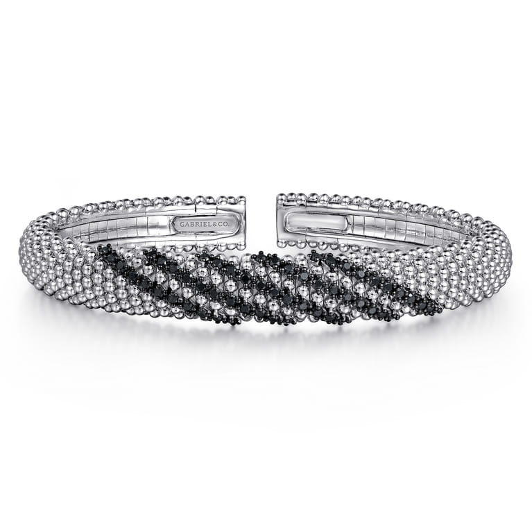 925 Sterling Silver Black Spinel Bangle - Shot 1