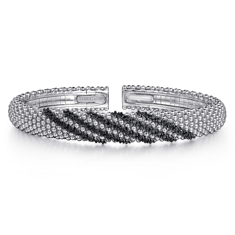 925 Sterling Silver Black Spinel Bangle - Shot 1