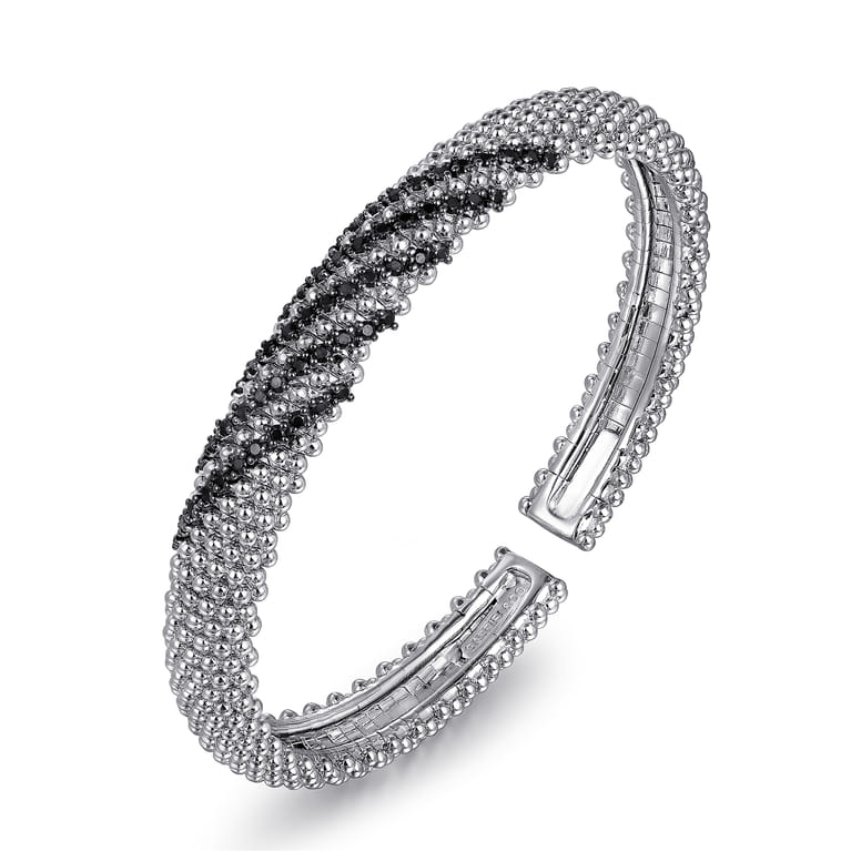 925 Sterling Silver Black Spinel Bangle - Shot 2