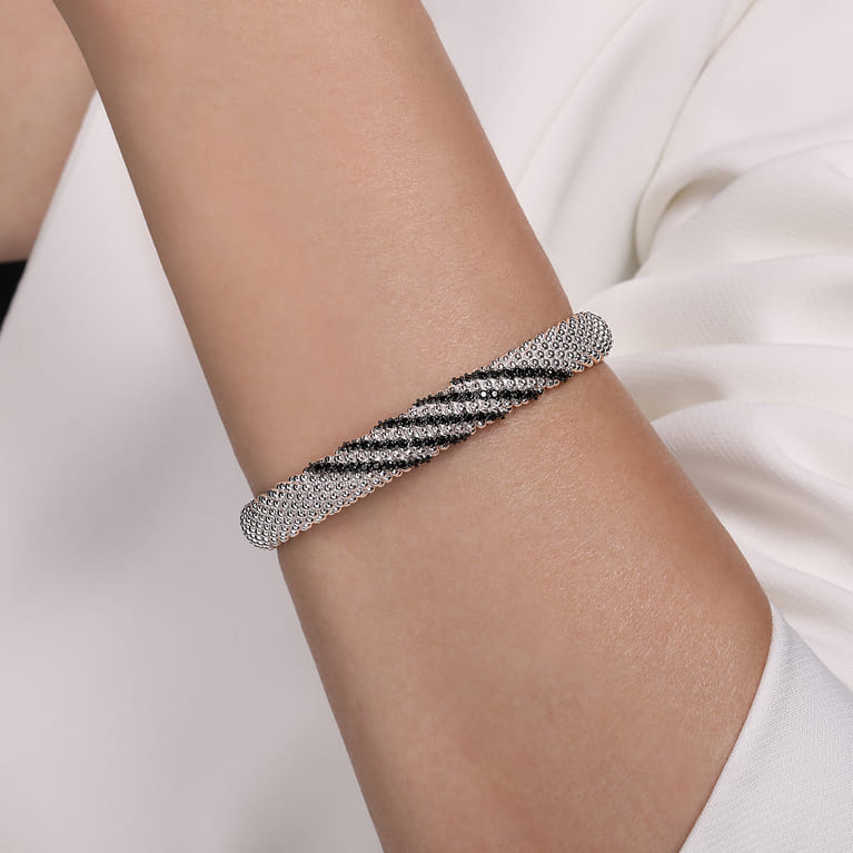 925 Sterling Silver Black Spinel Bangle - Shot 4