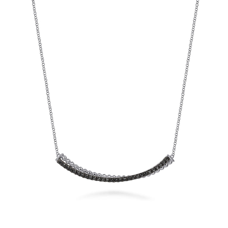 925 Sterling Silver Black Spinel Bujukan Bar Necklace - Shot 1