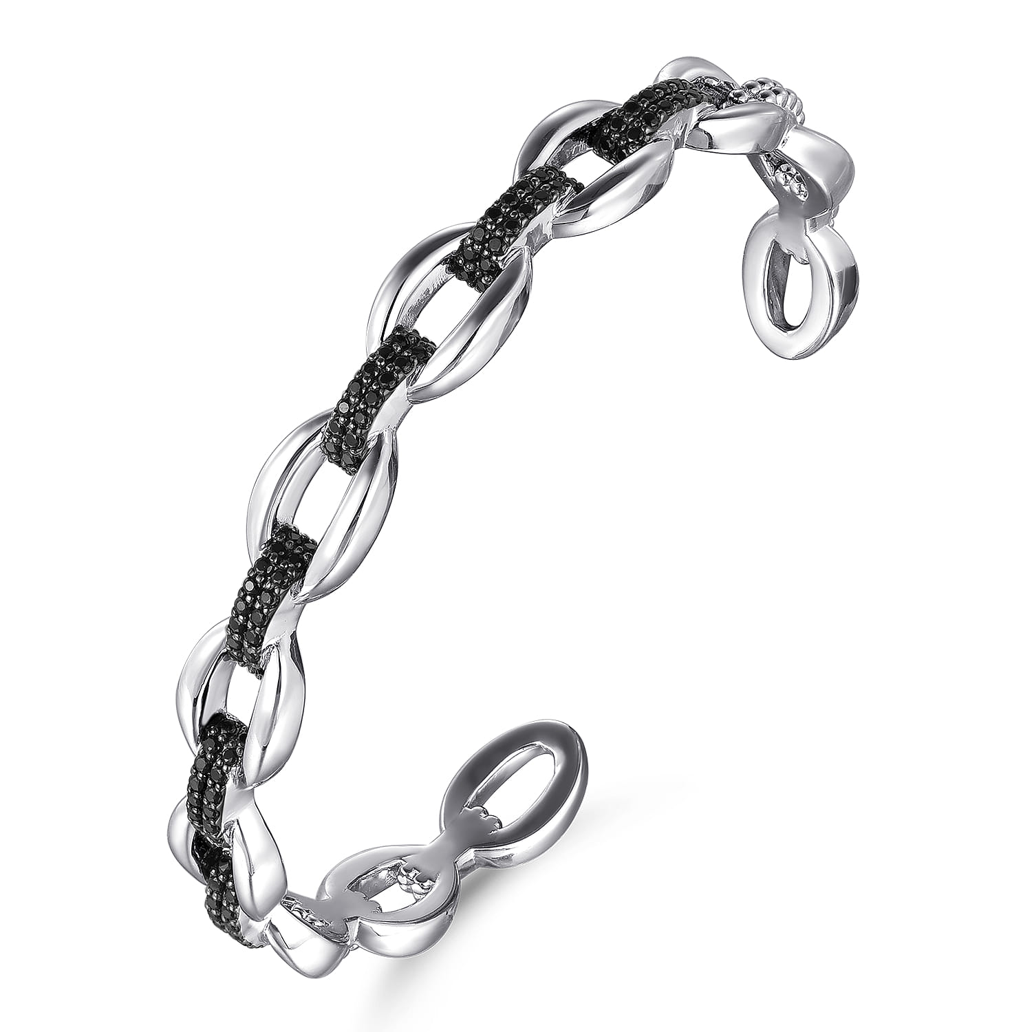 925 Sterling Silver Black Spinel Bujukan Bead Bangle - Shot 2