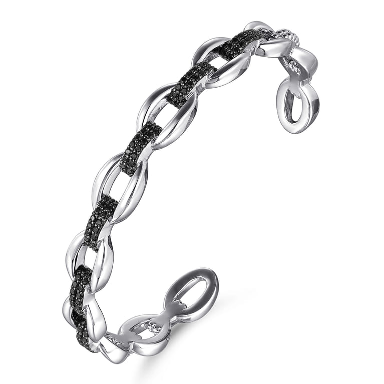 925 Sterling Silver Black Spinel Bujukan Bead Bangle - Shot 2