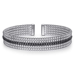 925 Sterling Silver Black Spinel Bujukan Bead Cuff Bracelet