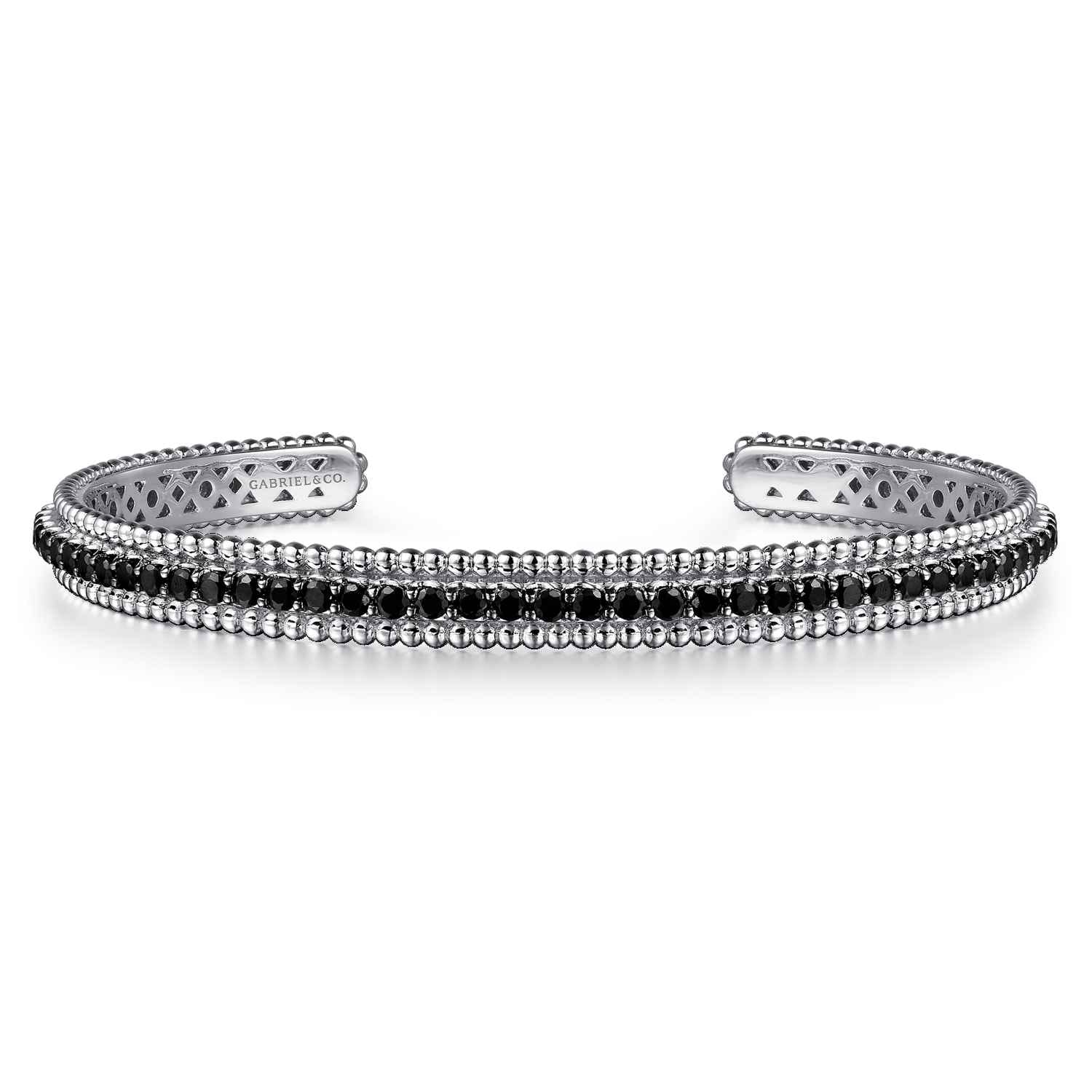 925 Sterling Silver Black Spinel Bujukan Bead Cuff Bracelet - Shot 1