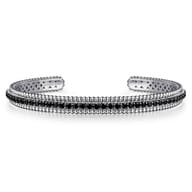 925 Sterling Silver Black Spinel Bujukan Bead Cuff Bracelet