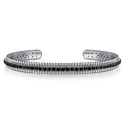 925 Sterling Silver Black Spinel Bujukan Bead Cuff Bracelet