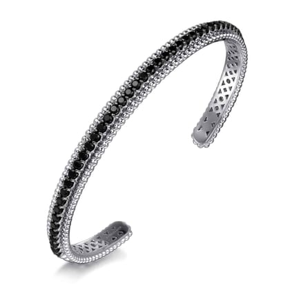 925 Sterling Silver Black Spinel Bujukan Bead Cuff Bracelet