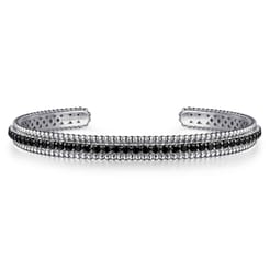 925 Sterling Silver Black Spinel Bujukan Bead Cuff Bracelet