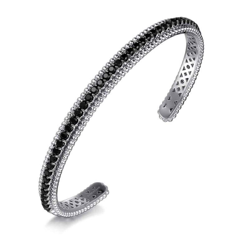 925 Sterling Silver Black Spinel Bujukan Bead Cuff Bracelet - Shot 2