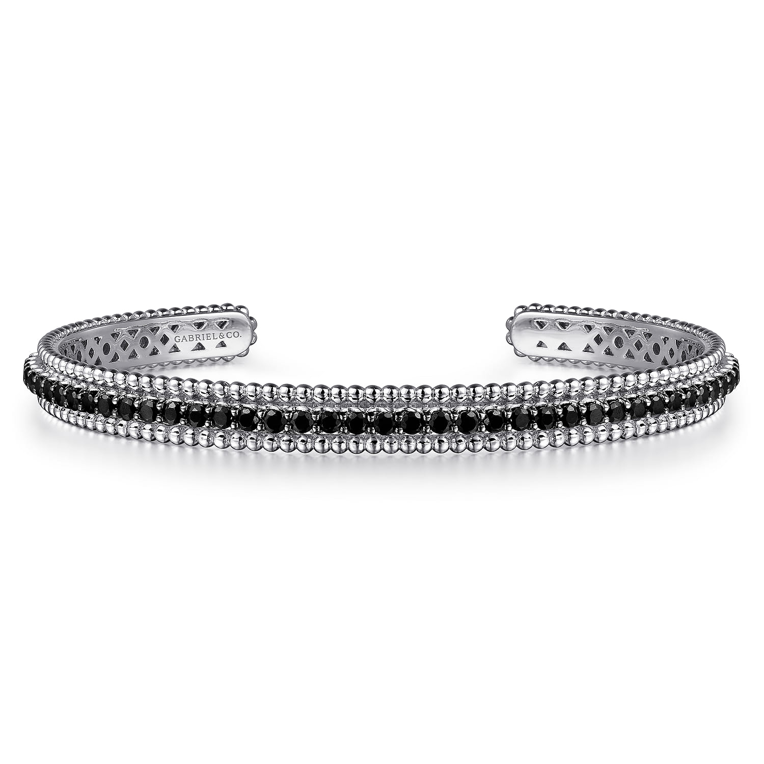 925 Sterling Silver Black Spinel Bujukan Bead Cuff Bracelet - Shot 1