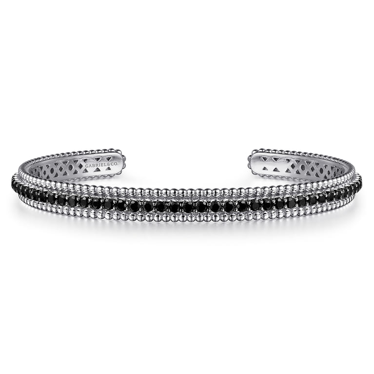 925 Sterling Silver Black Spinel Bujukan Bead Cuff Bracelet - Shot 1