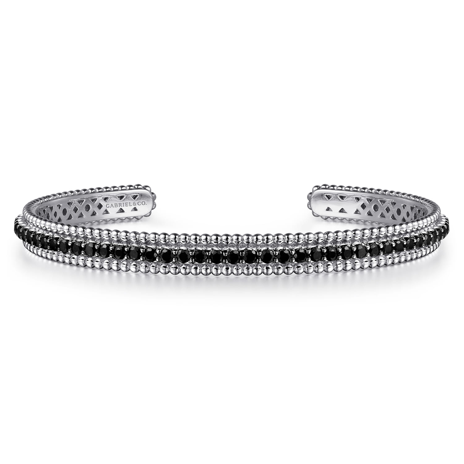 925 Sterling Silver Black Spinel Bujukan Bead Cuff Bracelet - Shot 1
