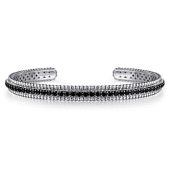 925 Sterling Silver Black Spinel Bujukan Bead Cuff Bracelet