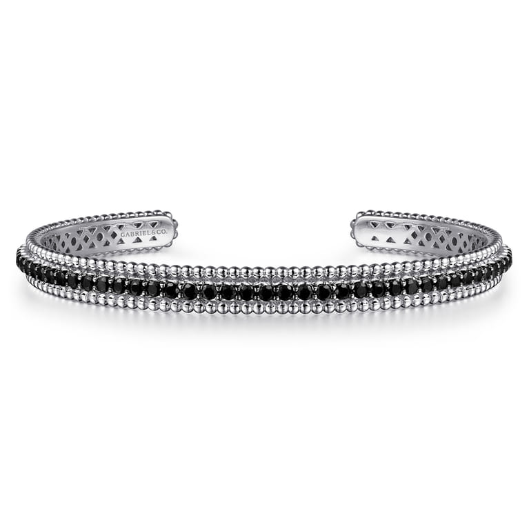 925 Sterling Silver Black Spinel Bujukan Bead Cuff Bracelet - Shot 1