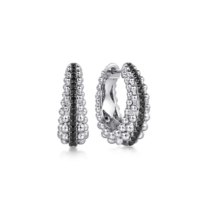 925 Sterling Silver Black Spinel Bujukan Classic Hoop Earrings