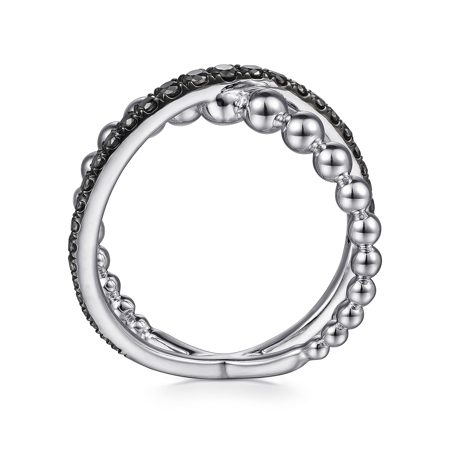 925 Sterling Silver Black Spinel Bujukan Criss Cross Ring