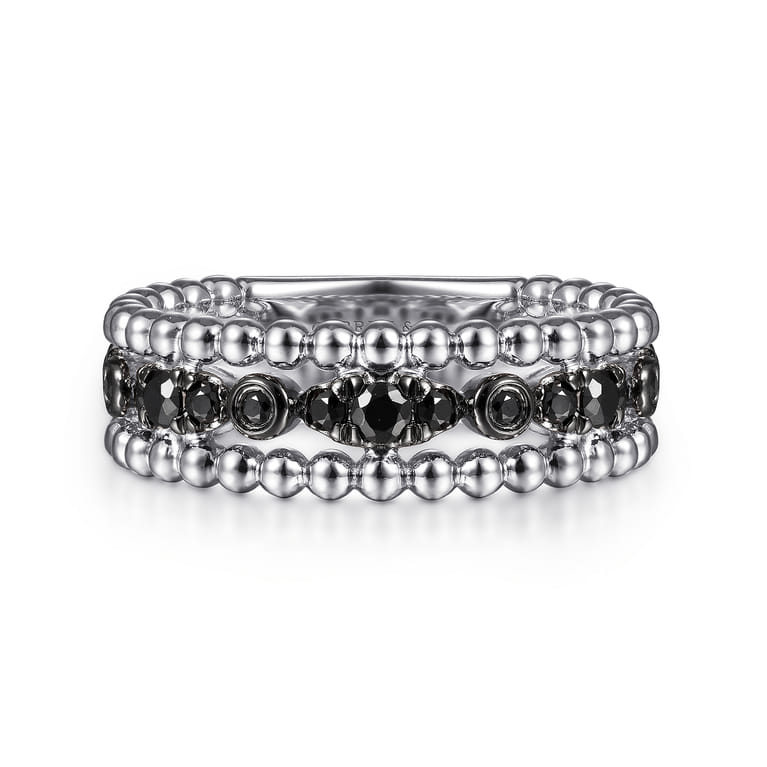 925 Sterling Silver Black Spinel Bujukan Easy Stackable Ladies Ring - Shot 1