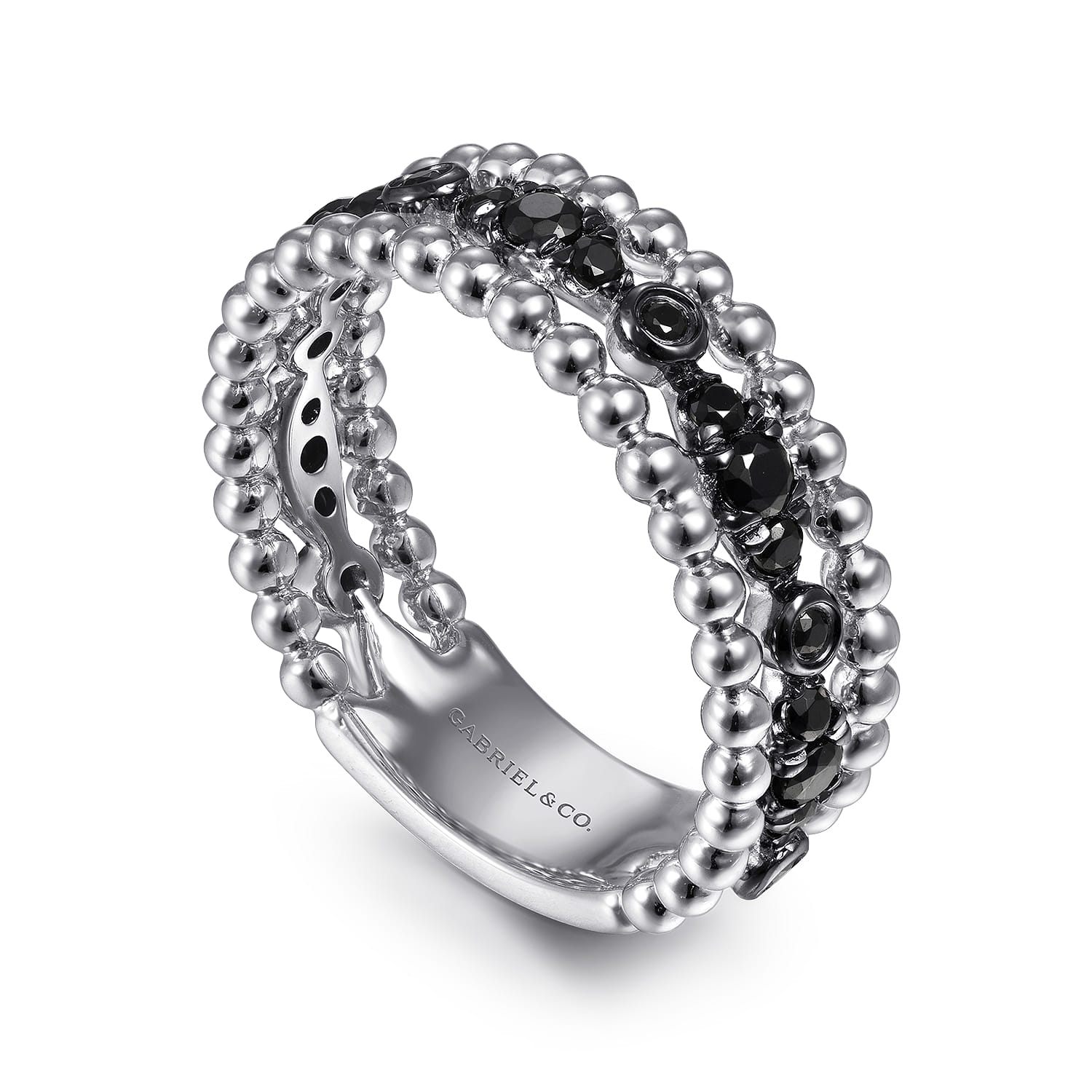 925 Sterling Silver Black Spinel Bujukan Easy Stackable Ladies Ring - Shot 3