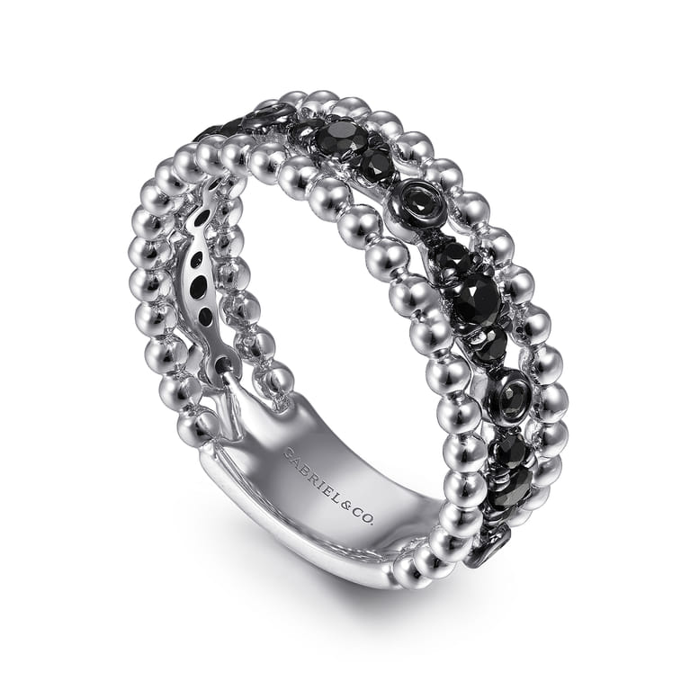 925 Sterling Silver Black Spinel Bujukan Easy Stackable Ladies Ring - Shot 3