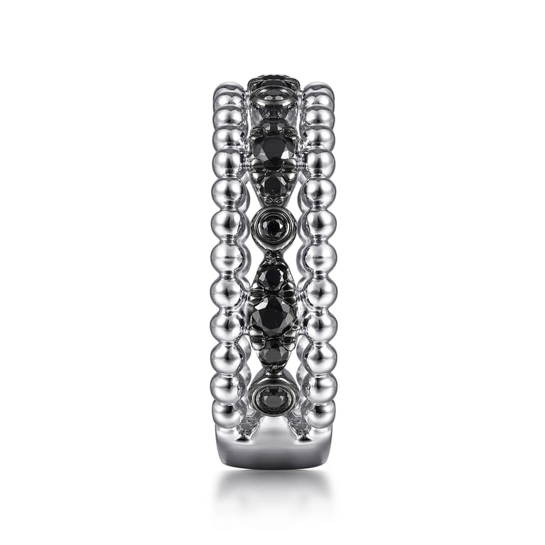 925 Sterling Silver Black Spinel Bujukan Easy Stackable Ladies Ring - Shot 4