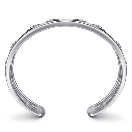 925 Sterling Silver Black Spinel Bujukan Link Chain Cuff Bracelet