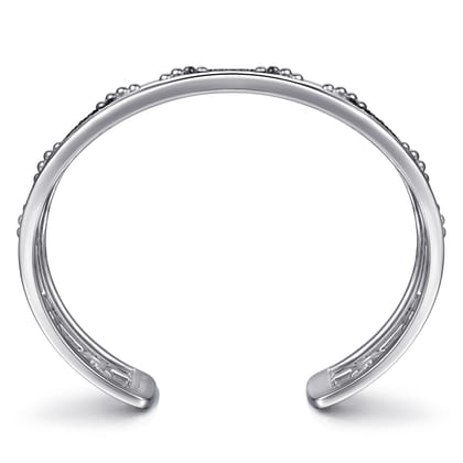 925 Sterling Silver Black Spinel Bujukan Link Chain Cuff Bracelet