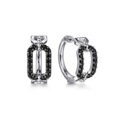 925 Sterling Silver Black Spinel Bujukan Link Chain Earrings with Screw Back