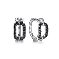 925 Sterling Silver Black Spinel Bujukan Link Chain Earrings with Screw Back