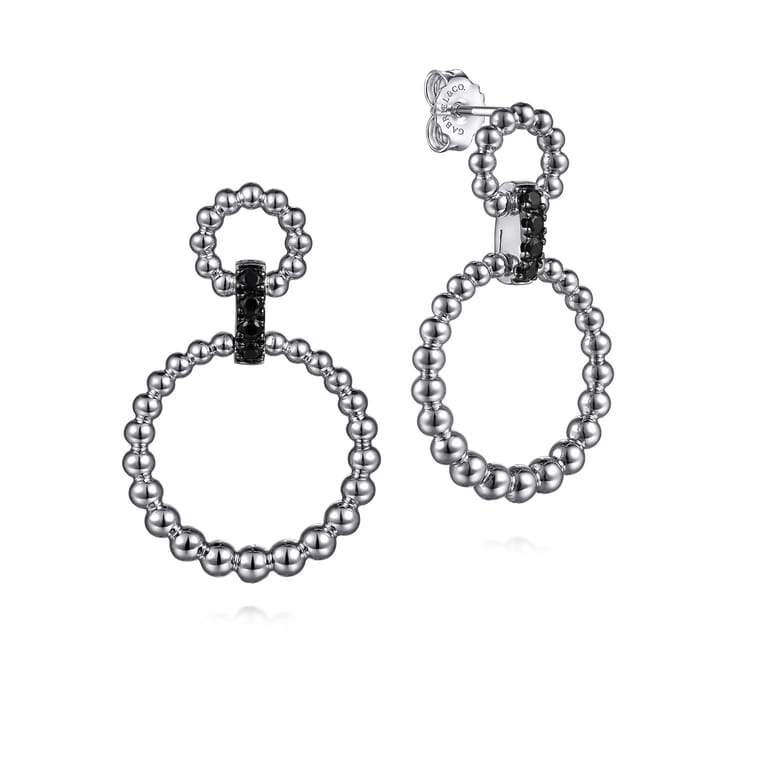 925 Sterling Silver Black Spinel Bujukan Link Drop Earrings - Shot 1