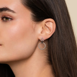 925 Sterling Silver Black Spinel Bujukan Link Drop Earrings