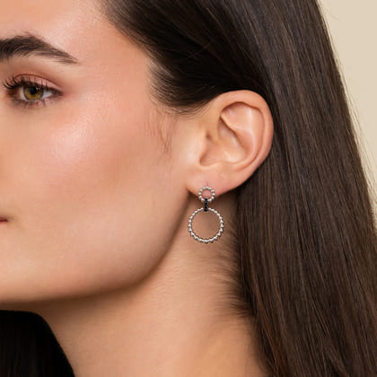 925 Sterling Silver Black Spinel Bujukan Link Drop Earrings