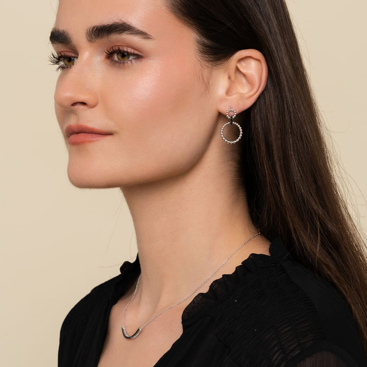 925 Sterling Silver Black Spinel Bujukan Link Drop Earrings