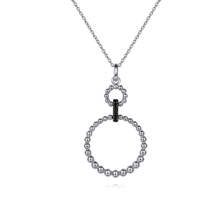 925 Sterling Silver Black Spinel Bujukan Link Drop Necklace - Shot 1
