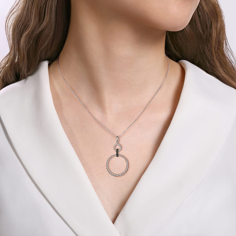 925 Sterling Silver Black Spinel Bujukan Link Drop Necklace - Shot 3