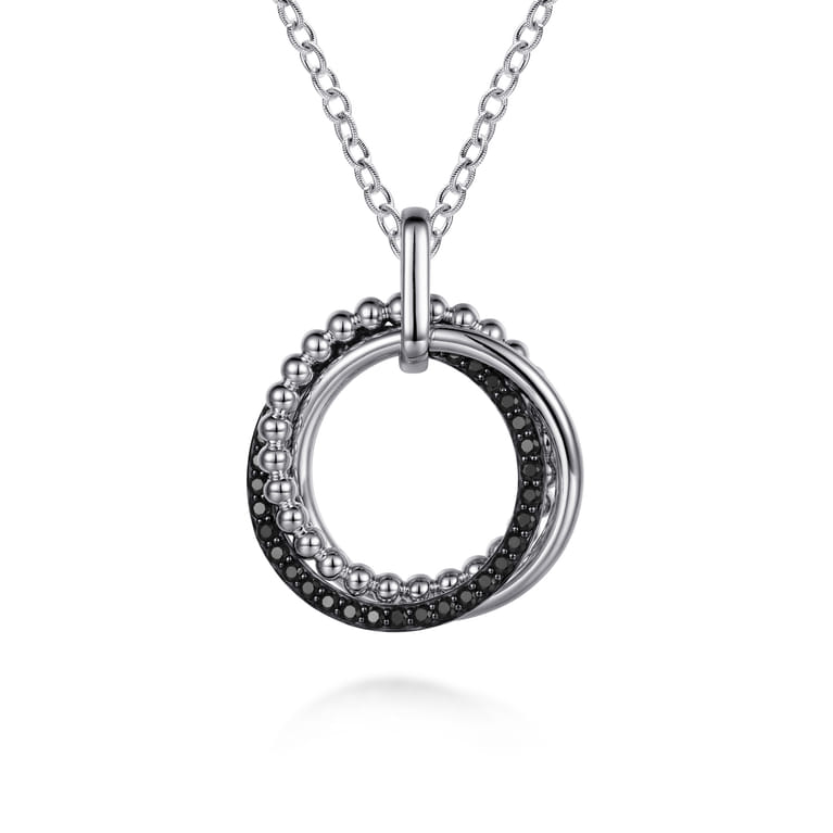 925 Sterling Silver Black Spinel Bujukan Link Pendant Necklace - Shot 1