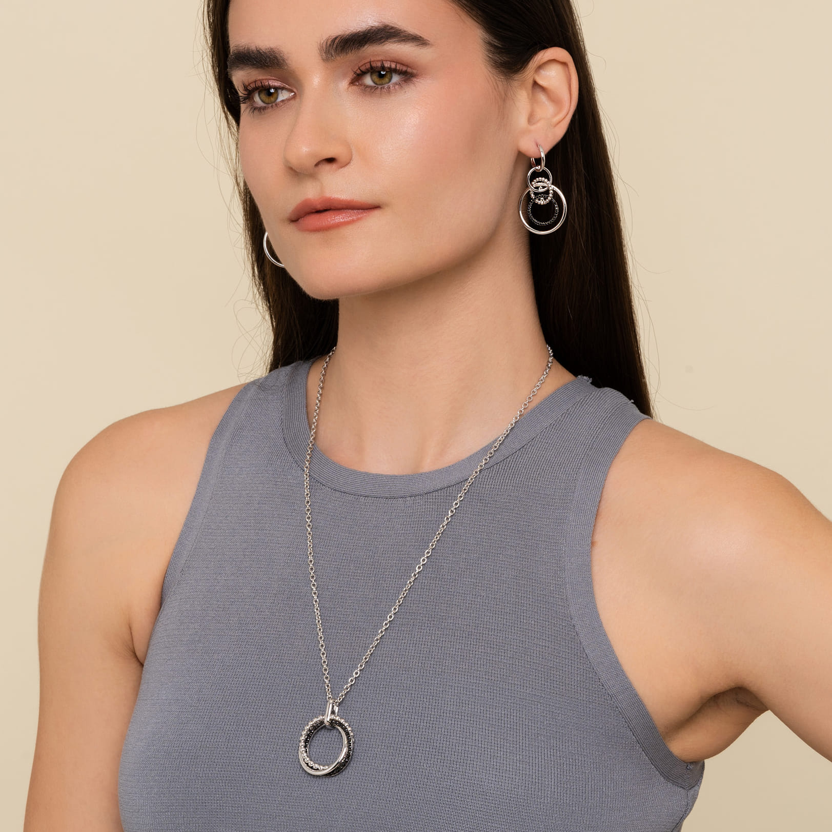 925 Sterling Silver Black Spinel Bujukan Link Pendant Necklace - Shot 4